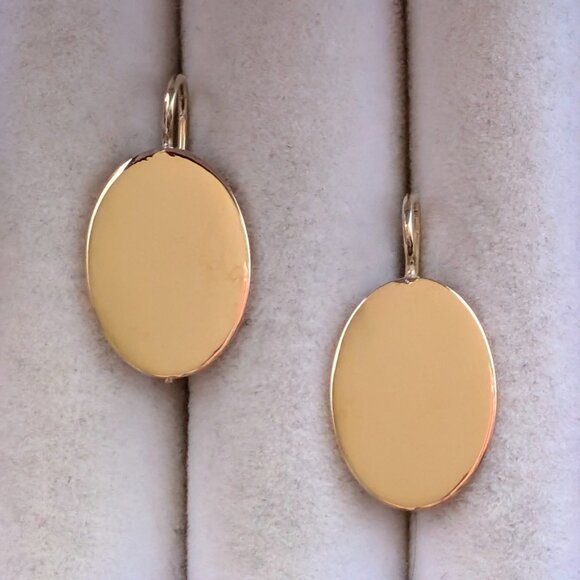 Vintage Solid 14K Yellow Gold Engravable Mirror Finish Dangle Drop EARRINGS - Picture 8 of 8